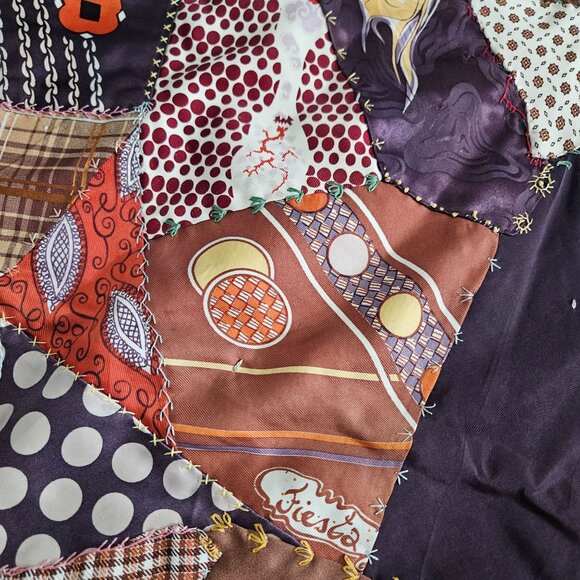 Vint Handmade Crazy Lap Quilt Blanket Silk Scarve Scarf Patchwork Boho 65"x 42" - Picture 5 of 13